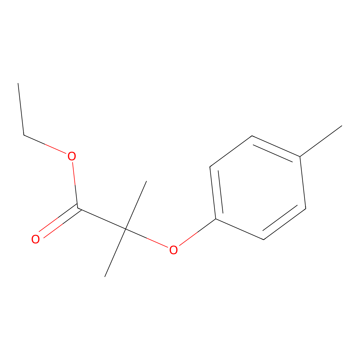 Ethyl 2-methyl-2-(4-methylphenoxy)propanoate molecular structure, CAS 18672-06-5
