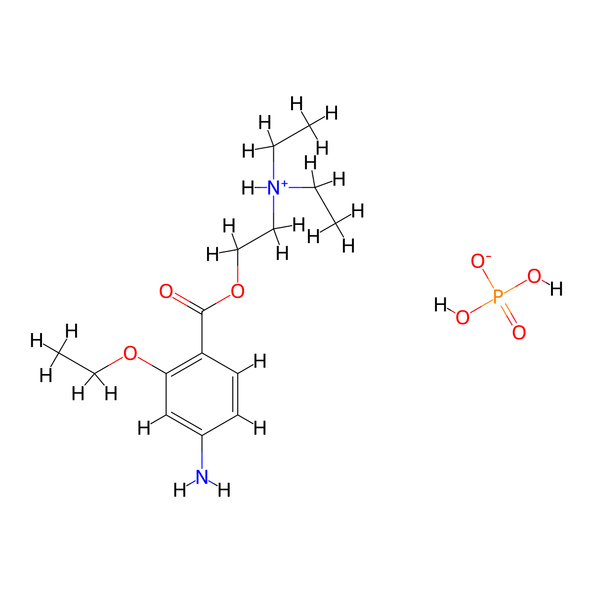 Benzoic acid, 4-amino-2-ethoxy-, 2-(diethylamino)ethyl ester, hydrogen phosphate molecular structure, CAS 18672-84-9