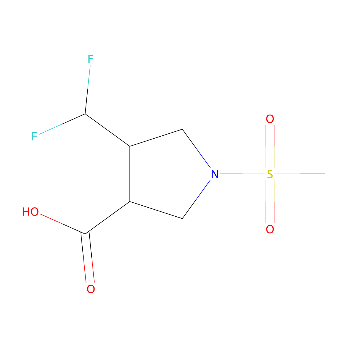 (3S,4S)-4-(difluoromethyl)-1-methanesulfonylpyrrolidine-3-carboxylic acid, trans molecular structure, CAS 1867333-41-2