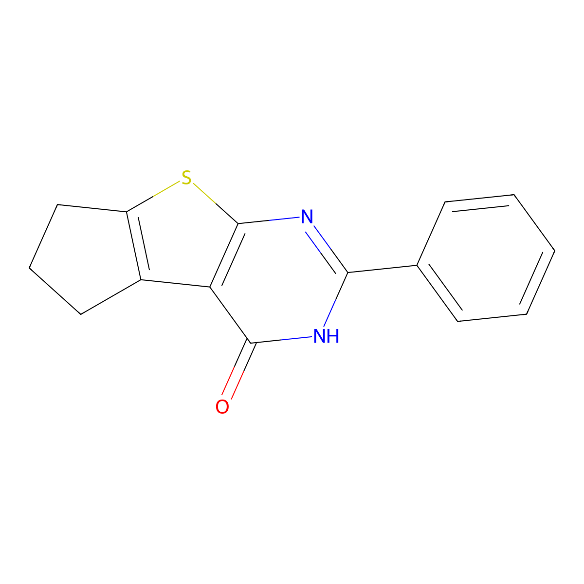 4H-Cyclopenta(4,5)thieno(2,3-d)pyrimidin-4-one, 1,5,6,7-tetrahydro-2-phenyl- molecular structure, CAS 18678-30-3