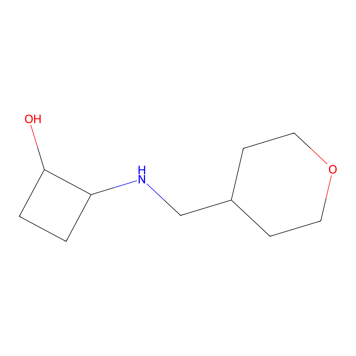 trans-2-{[(Oxan-4-yl)methyl]amino}cyclobutan-1-ol molecular structure, CAS 1867868-87-8
