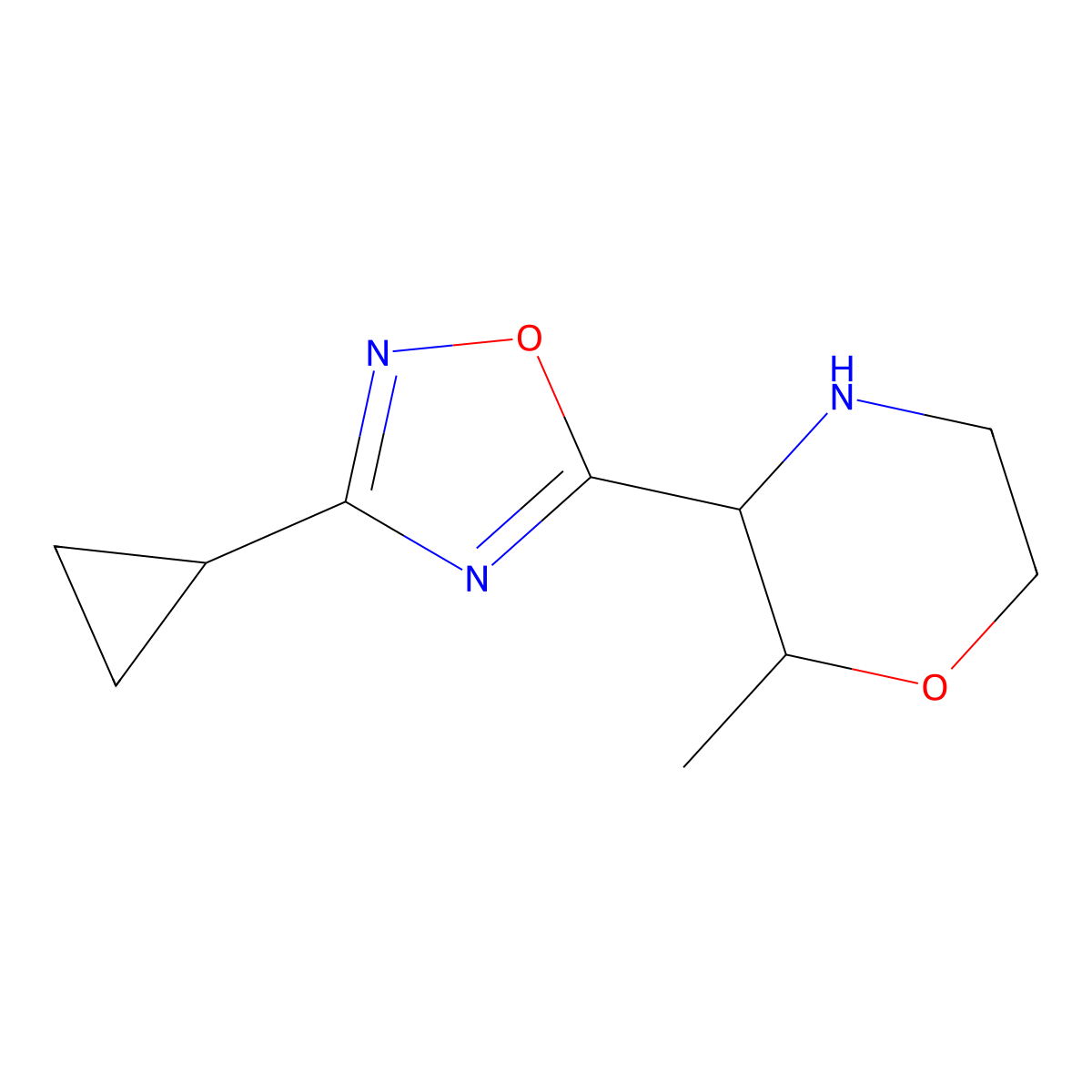 (2R,3S)-3-(3-Cyclopropyl-1,2,4-oxadiazol-5-yl)-2-methylmorpholine molecular structure, CAS 1867912-67-1