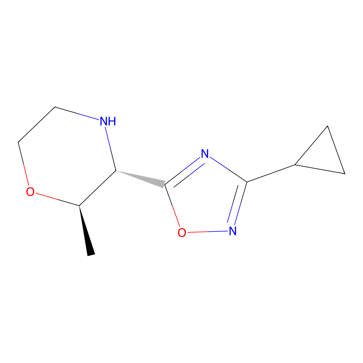 (2R,3S)-3-(3-Cyclopropyl-1,2,4-oxadiazol-5-yl)-2-methylmorpholine molecular structure, CAS 1867912-67-1