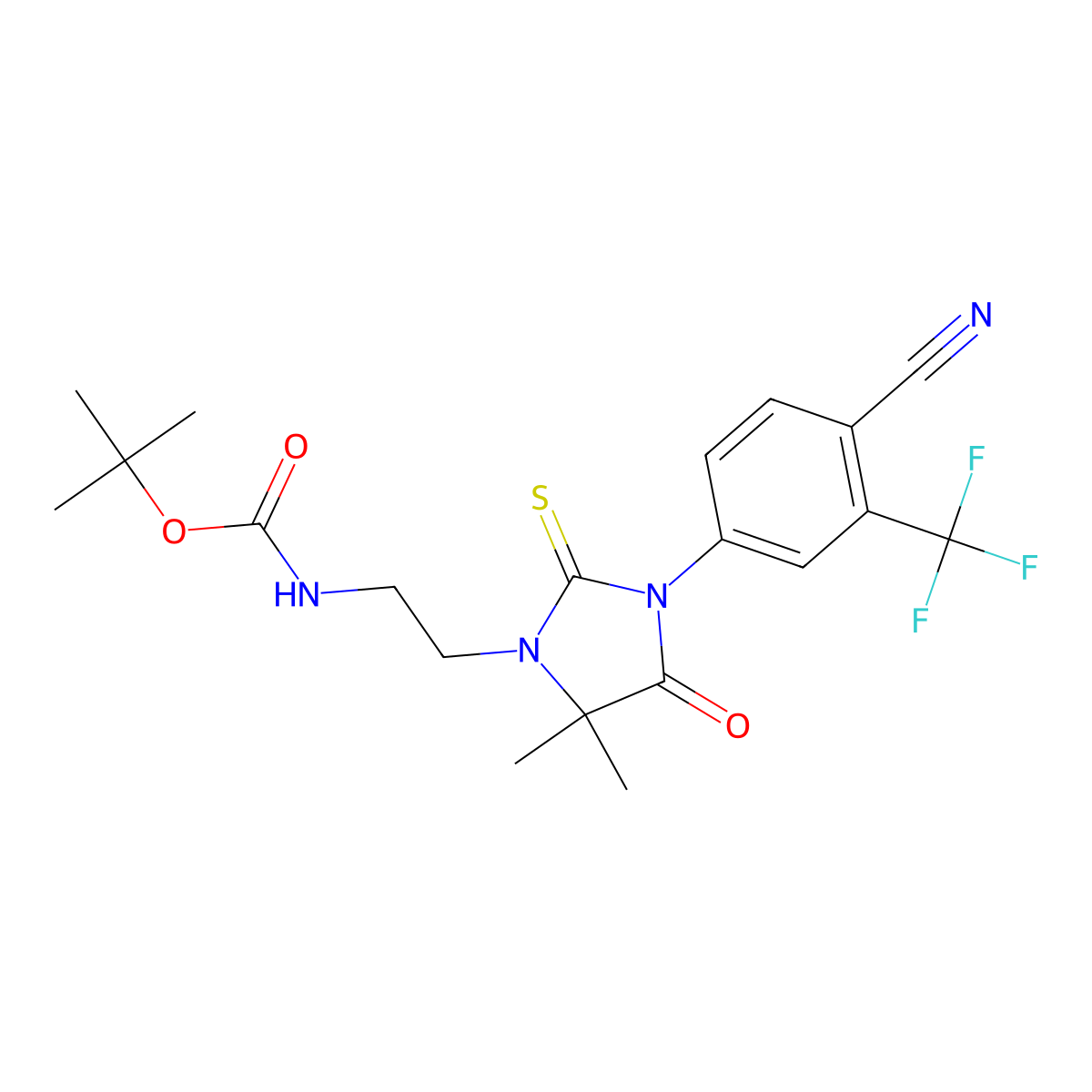 Tert-butyl (2-(3-(4-cyano-3-(trifluoromethyl)phenyl)-5,5-dimethyl-4-oxo-2-thioxoimidazolidin-1-yl)ethyl)carbamate molecular structure, CAS 186798-65-2