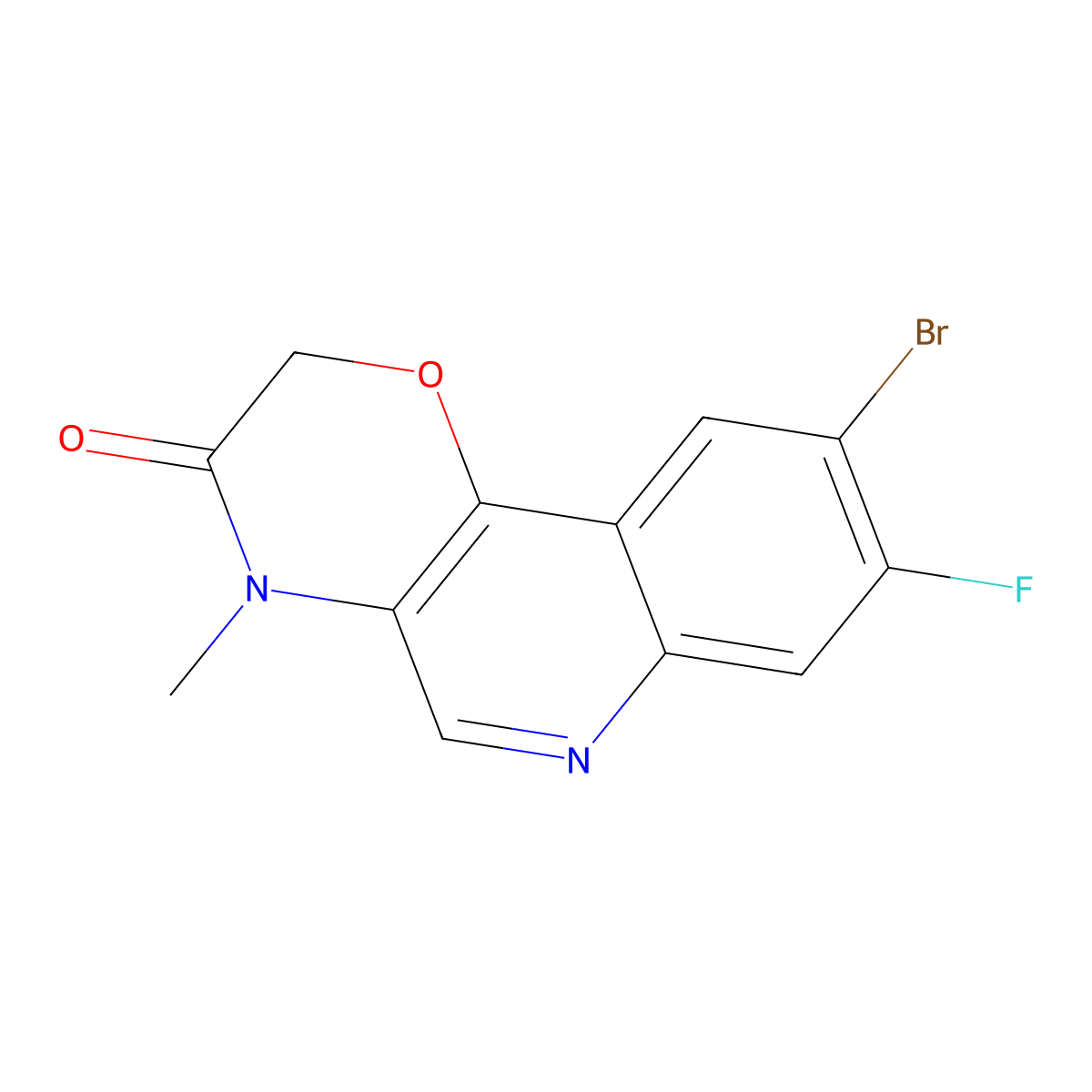 9-Bromo-8-fluoro-4-methyl-2H-[1,4]oxazino[3,2-c]quinolin-3(4H)-one molecular structure, CAS 1868085-87-3