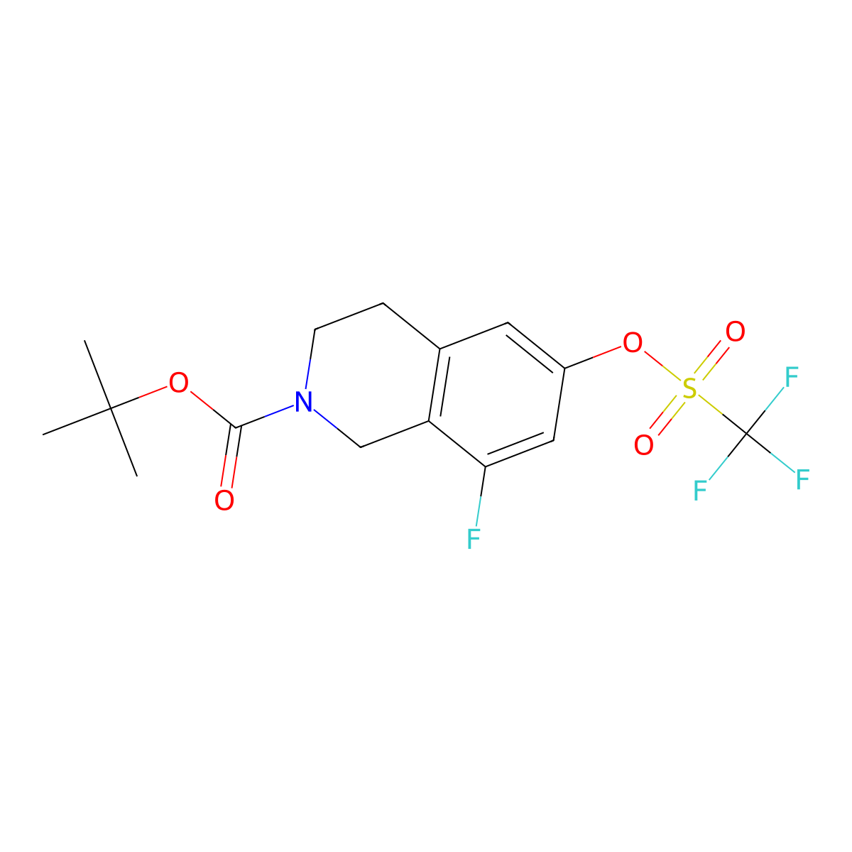 Tert-butyl 8-fluoro-6-(trifluoromethanesulfonyloxy)-1,2,3,4-tetrahydroisoquinoline-2-carboxylate molecular structure, CAS 1868105-64-9