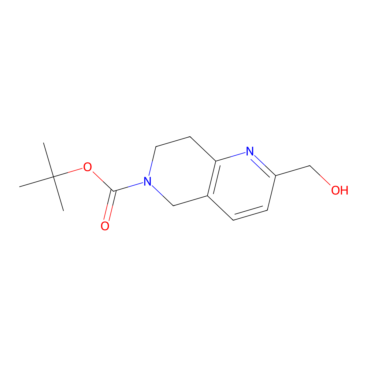 tert-butyl 2-(hydroxymethyl)-7,8-dihydro-5H-1,6-naphthyridine-6-carboxylate molecular structure, CAS 1868106-31-3
