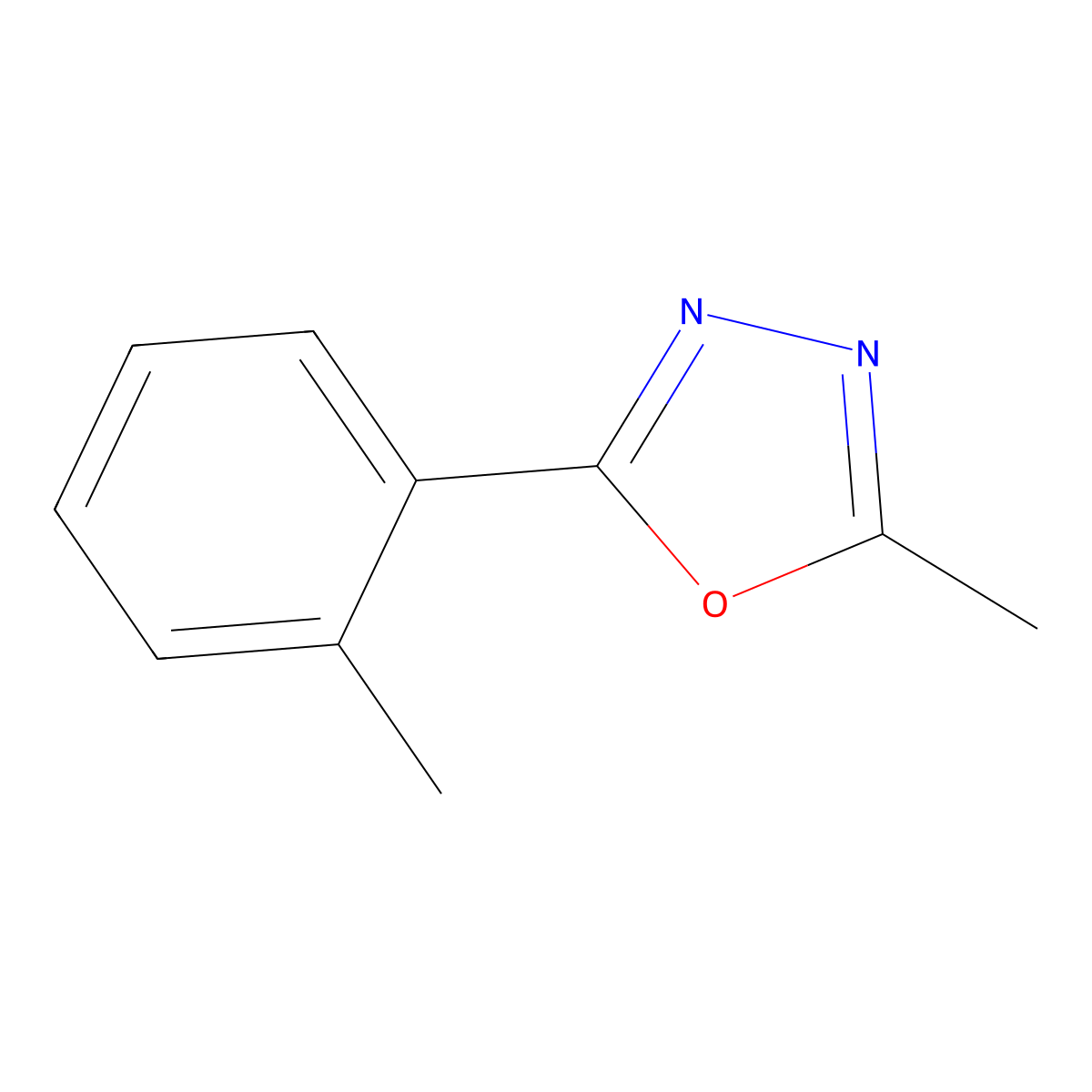 2-Methyl-5-(2-methylphenyl)-1,3,4-oxadiazole molecular structure, CAS 186818-27-9