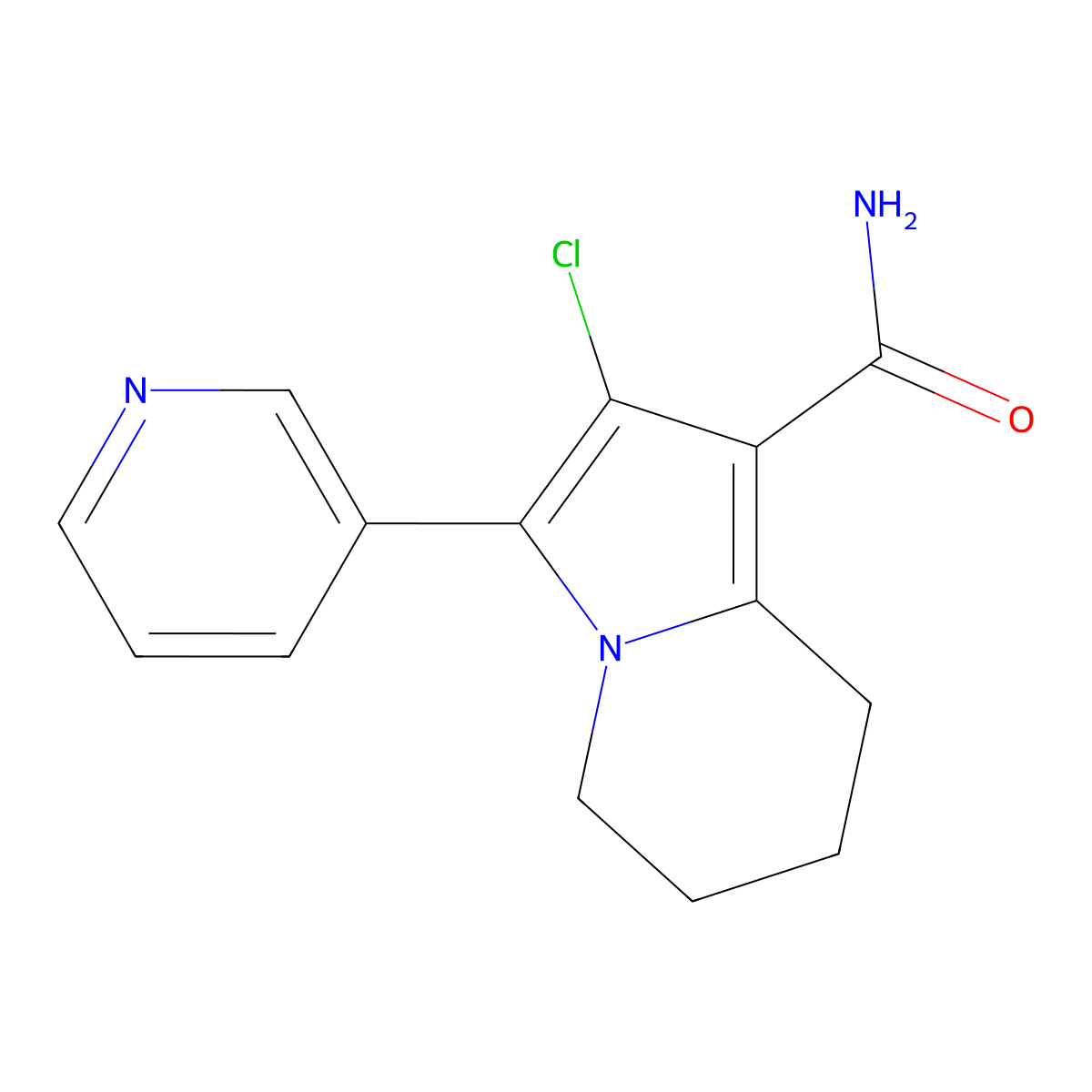 2-Chloro-3-pyridin-3-yl-5,6,7,8-tetrahydroindolizine-1-carboxamide molecular structure, CAS 186829-19-6