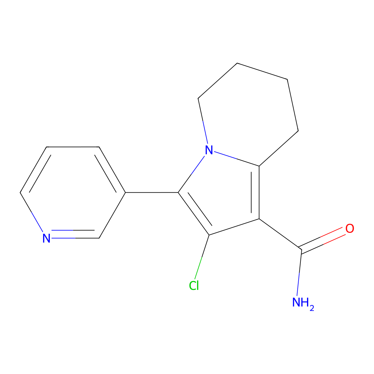 2-Chloro-3-pyridin-3-yl-5,6,7,8-tetrahydroindolizine-1-carboxamide molecular structure, CAS 186829-19-6