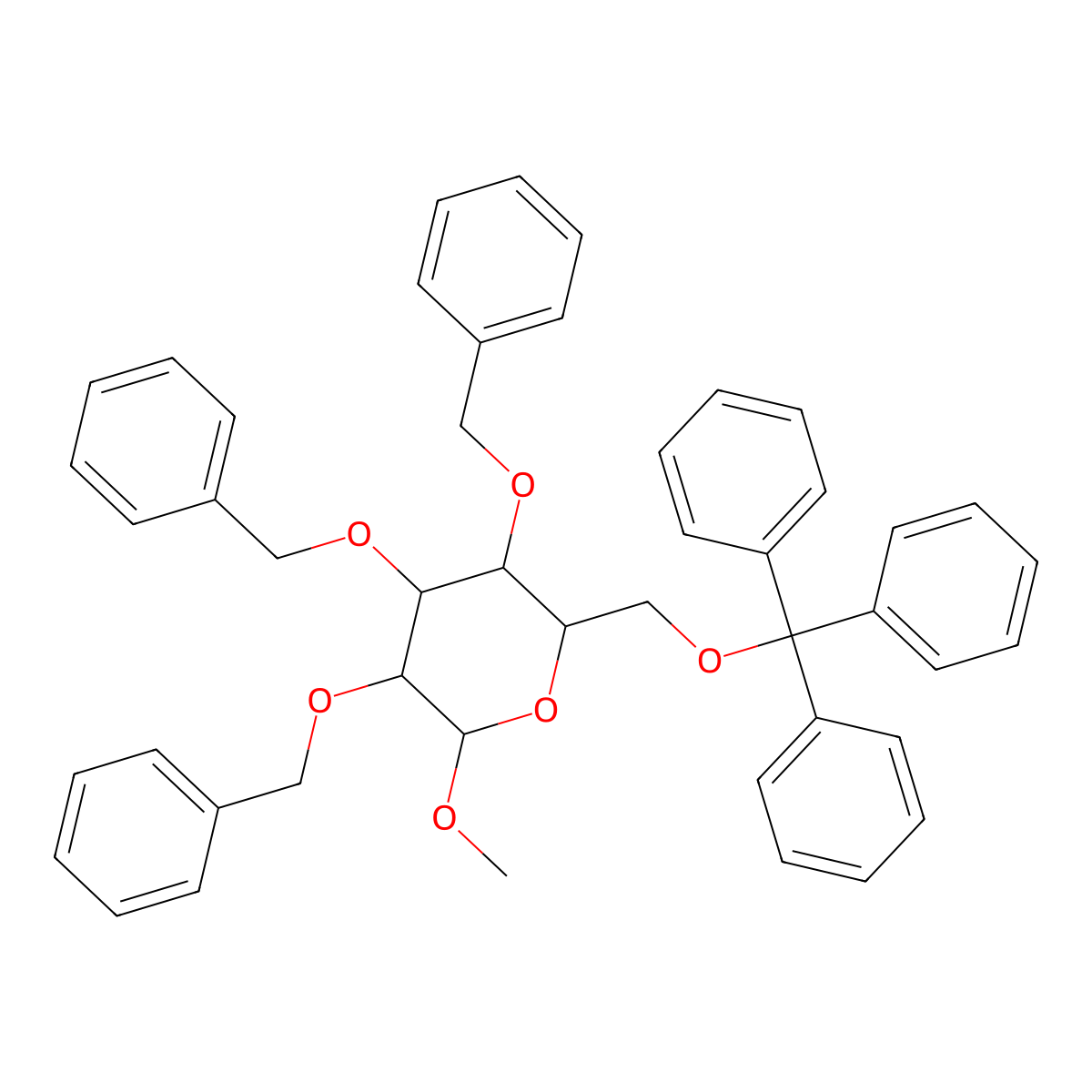 Methyl 2,3,4-tris-O-(phenylmethyl)-6-O-(triphenylmethyl)-alpha-D-glucopyranoside molecular structure, CAS 18685-19-3