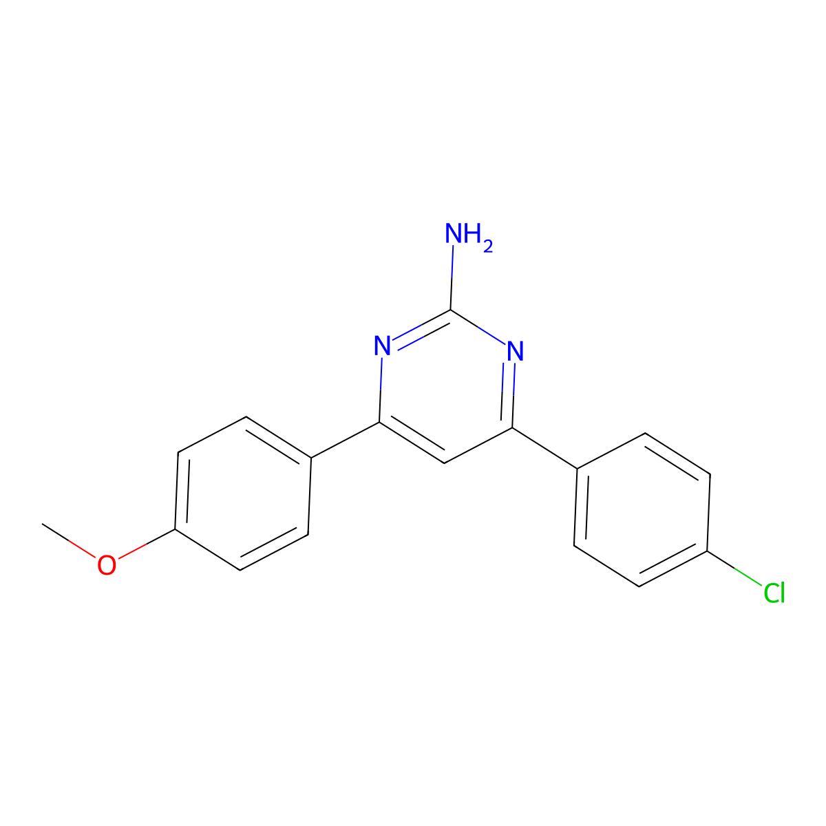 4-(4-Chlorophenyl)-6-(4-methoxyphenyl)pyrimidin-2-amine molecular structure, CAS 186885-94-9
