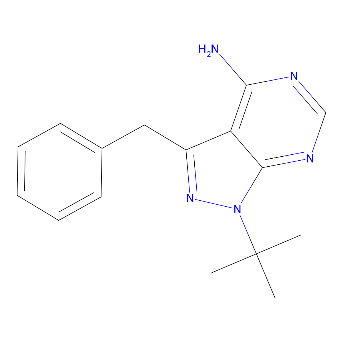 4-Amino-1-tert-butyl-3-benzylpyrazolo[3,4-d]pyrimidine molecular structure, CAS 186895-85-2