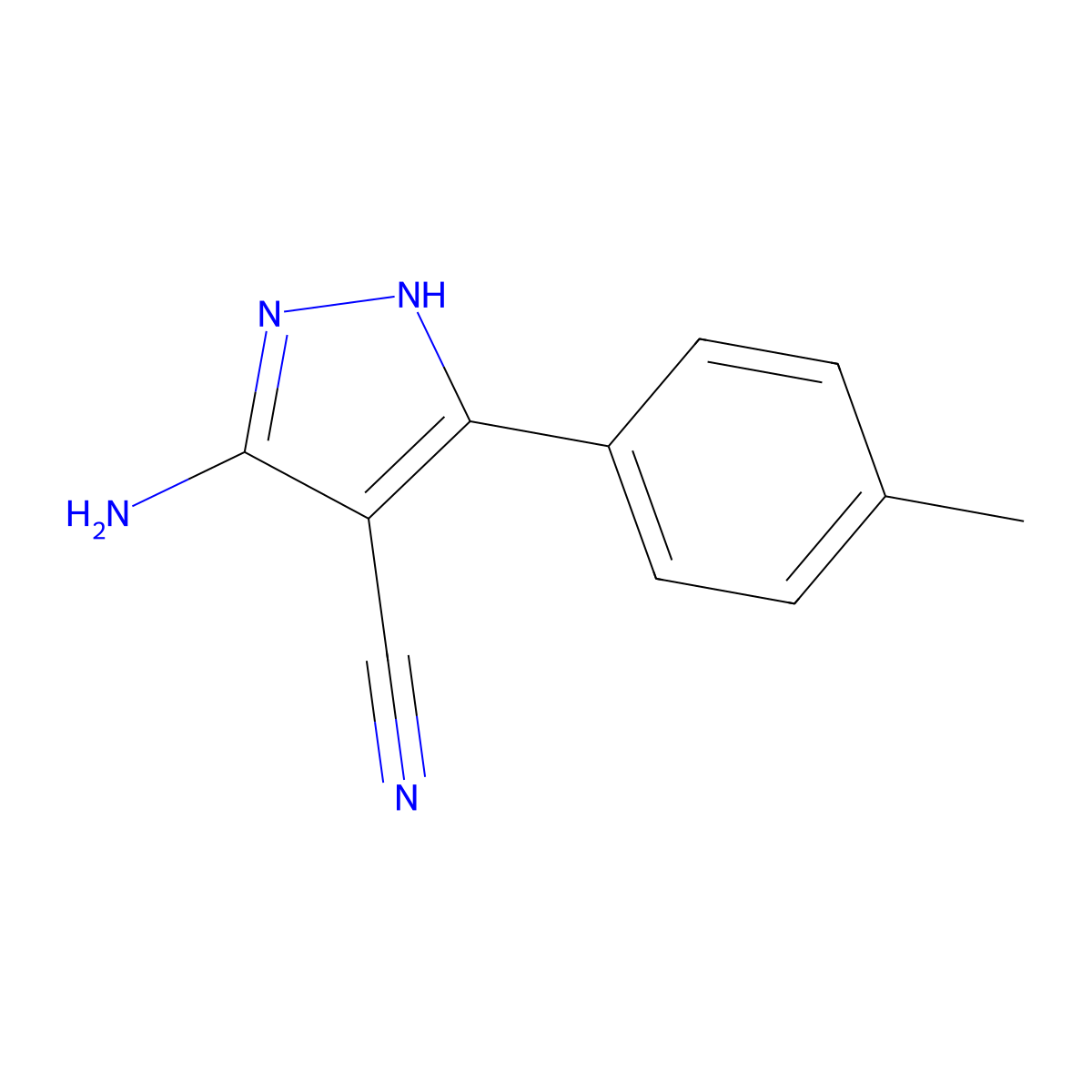 5-Amino-3-(4-methylphenyl)-1H-pyrazole-4-carbonitrile molecular structure, CAS 186896-22-0