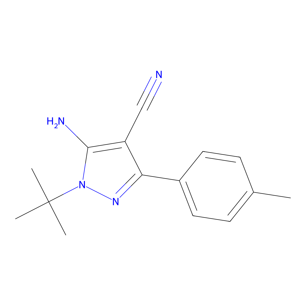 5-Amino-1-(tert-butyl)-3-(4-methylphenyl)-1H-pyrazole-4-carbonitrile molecular structure, CAS 186896-24-2