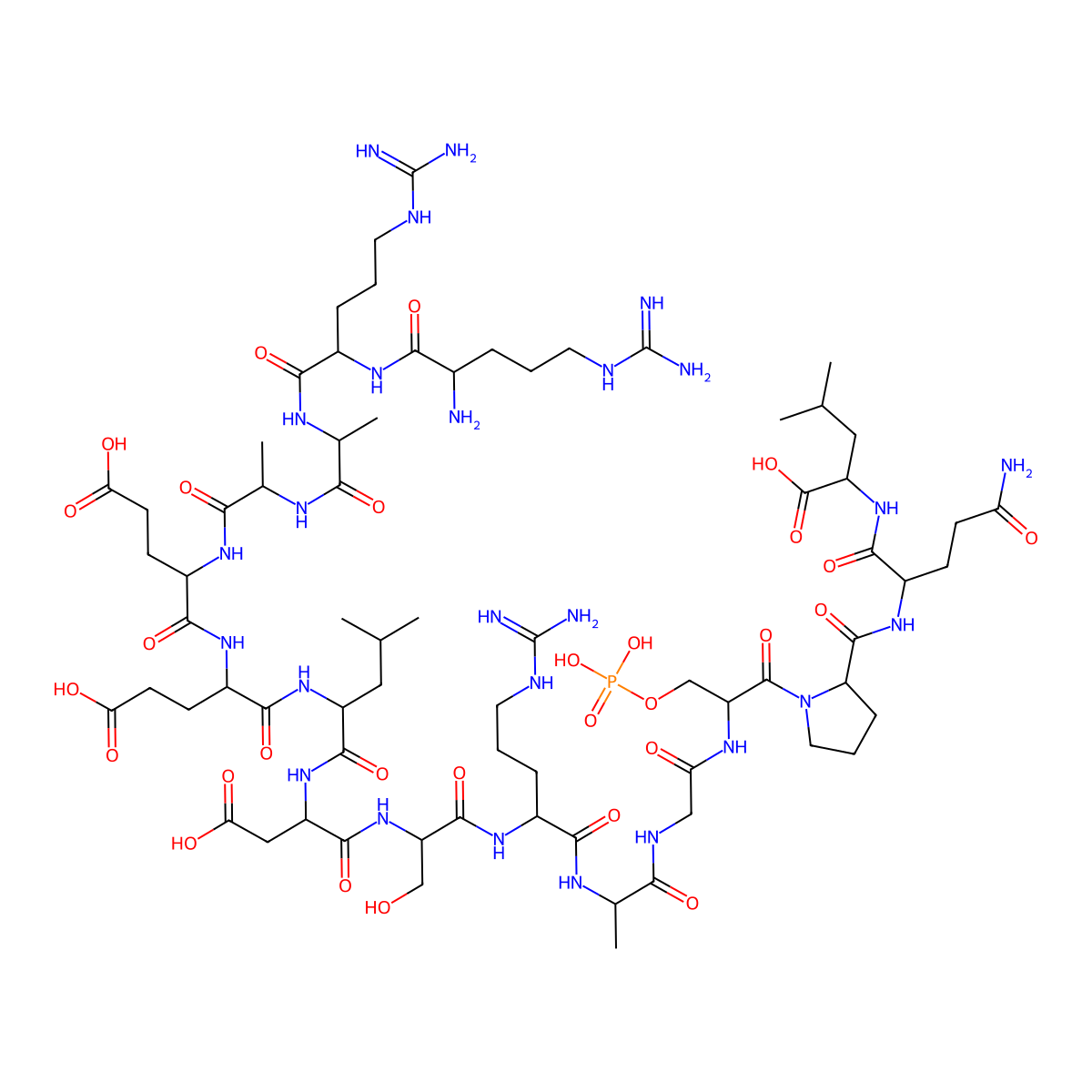 L-Leucine,L-arginyl-L-arginyl-L-alanyl-L-alanyl-L-a-glutamyl-L-a-glutamyl-L-leucyl-L-a-aspartyl-L-seryl-L-arginyl-L-alanylglycyl-O-phosphono-L-seryl-L-prolyl-L-glutaminyl- molecular structure, CAS 186901-17-7