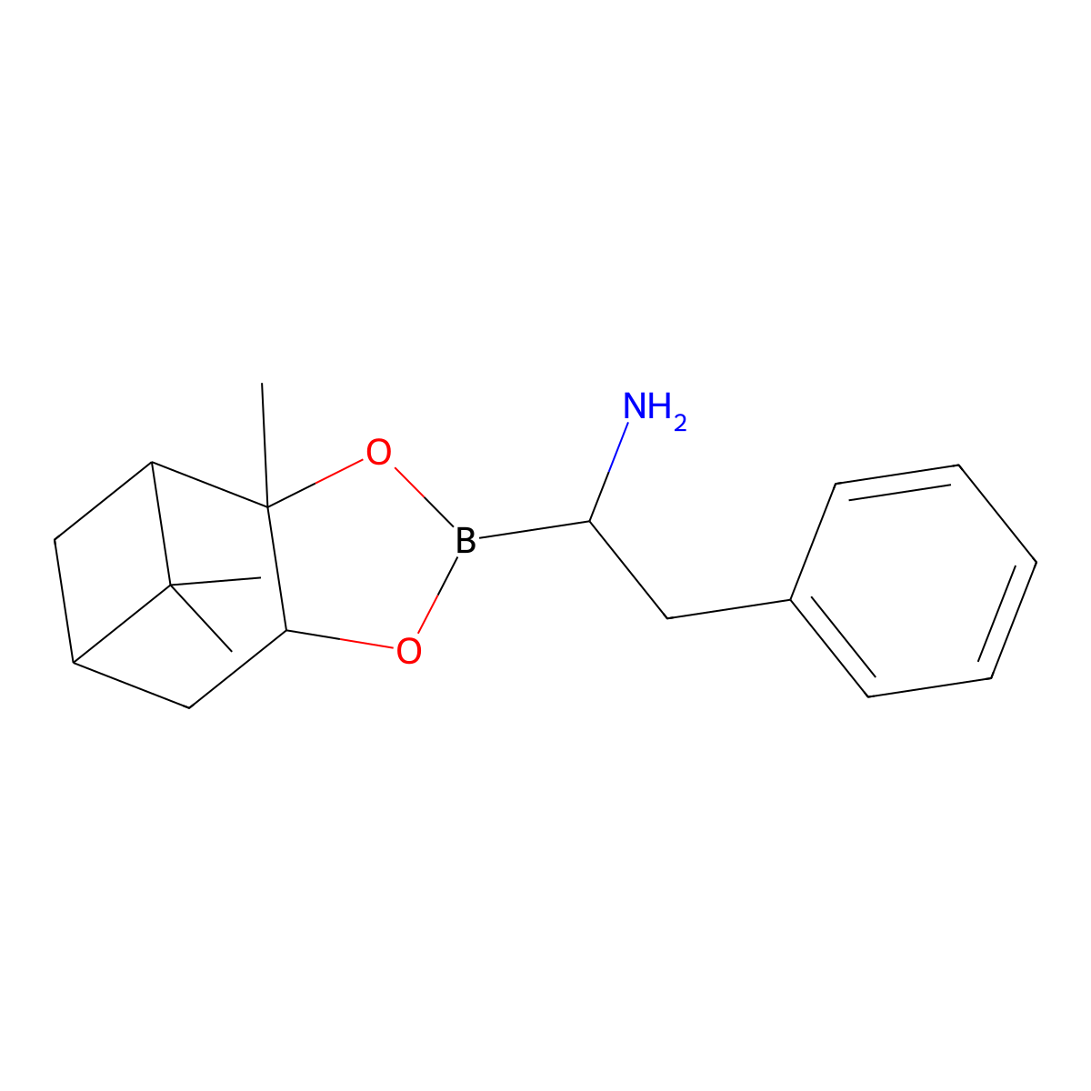 2-Phenyl-1-(2,9,9-trimethyl-3,5-dioxa-4-boratricyclo[6.1.1.02,6]decan-4-yl)ethanamine molecular structure, CAS 186906-12-7