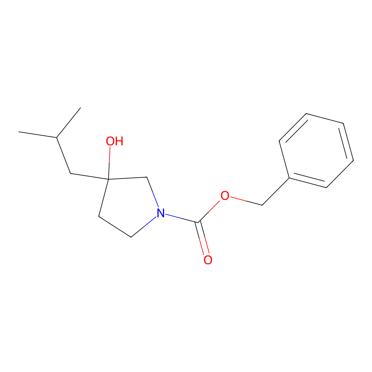 Benzyl 3-hydroxy-3-(2-methylpropyl)pyrrolidine-1-carboxylate molecular structure, CAS 1869081-03-7