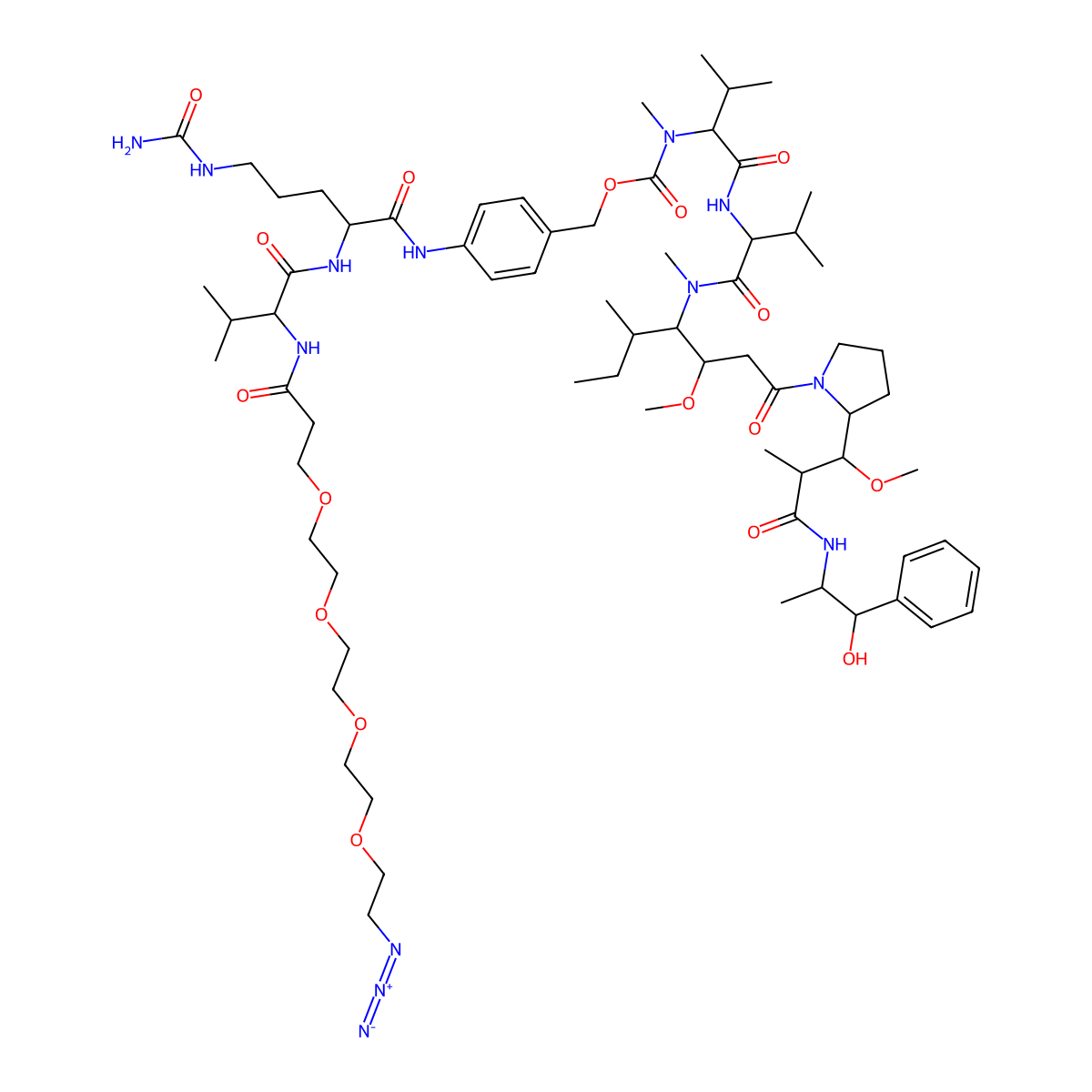 Azido-PEG4-Val-Cit-PAB-MMAE molecular structure, CAS 1869126-64-6