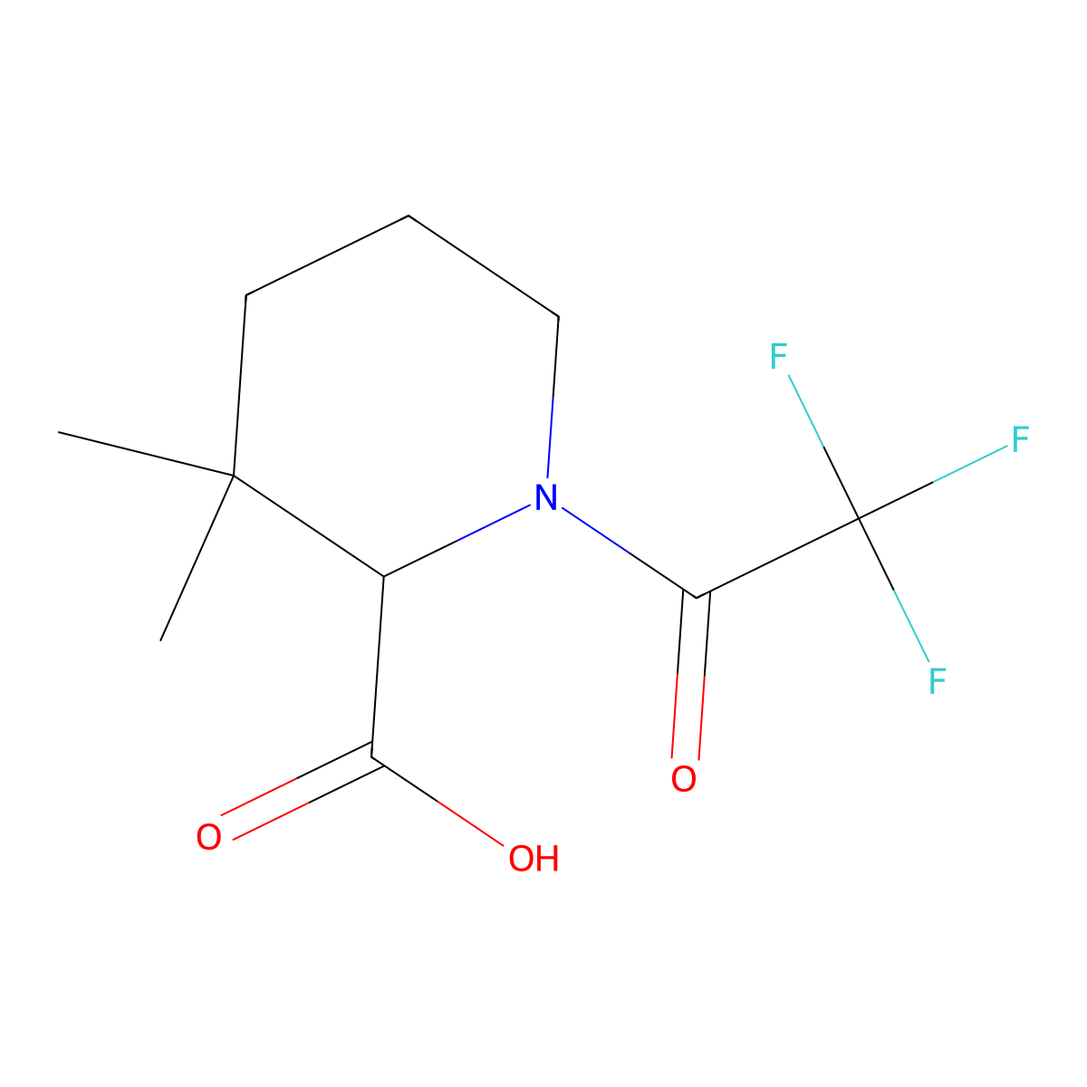 3,3-Dimethyl-1-(trifluoroacetyl)piperidine-2-carboxylic acid molecular structure, CAS 1869381-60-1