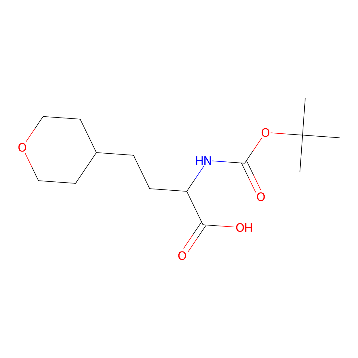 2-((tert-Butoxycarbonyl)amino)-4-(tetrahydro-2H-pyran-4-yl)butanoic acid molecular structure, CAS 1869382-97-7