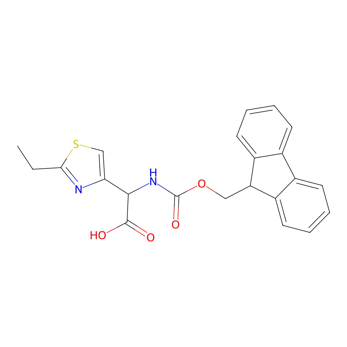 2-(2-ethyl-1,3-thiazol-4-yl)-2-({[(9H-fluoren-9-yl)methoxy]carbonyl}amino)acetic acid molecular structure, CAS 1869395-97-0