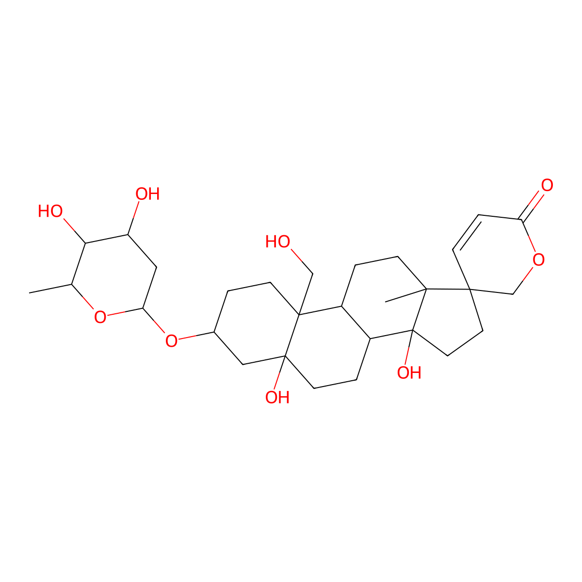 (3beta,5beta)-3-[(2,6-dideoxy-beta-D-ribo-hexopyranosyl)oxy]-5,14,19-trihydroxycard-20(22)-enolide molecular structure, CAS 18695-02-8