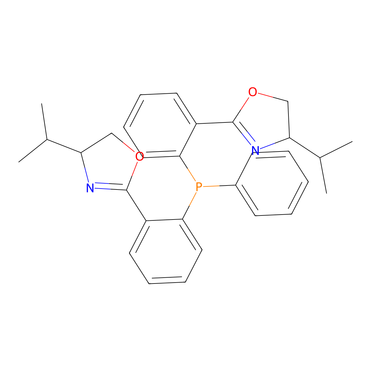 (4S,4'S)-2,2'-((Phenylphosphanediyl)bis(2,1-phenylene))bis(4-isopropyl-4,5-dihydrooxazole) molecular structure, CAS 186964-12-5
