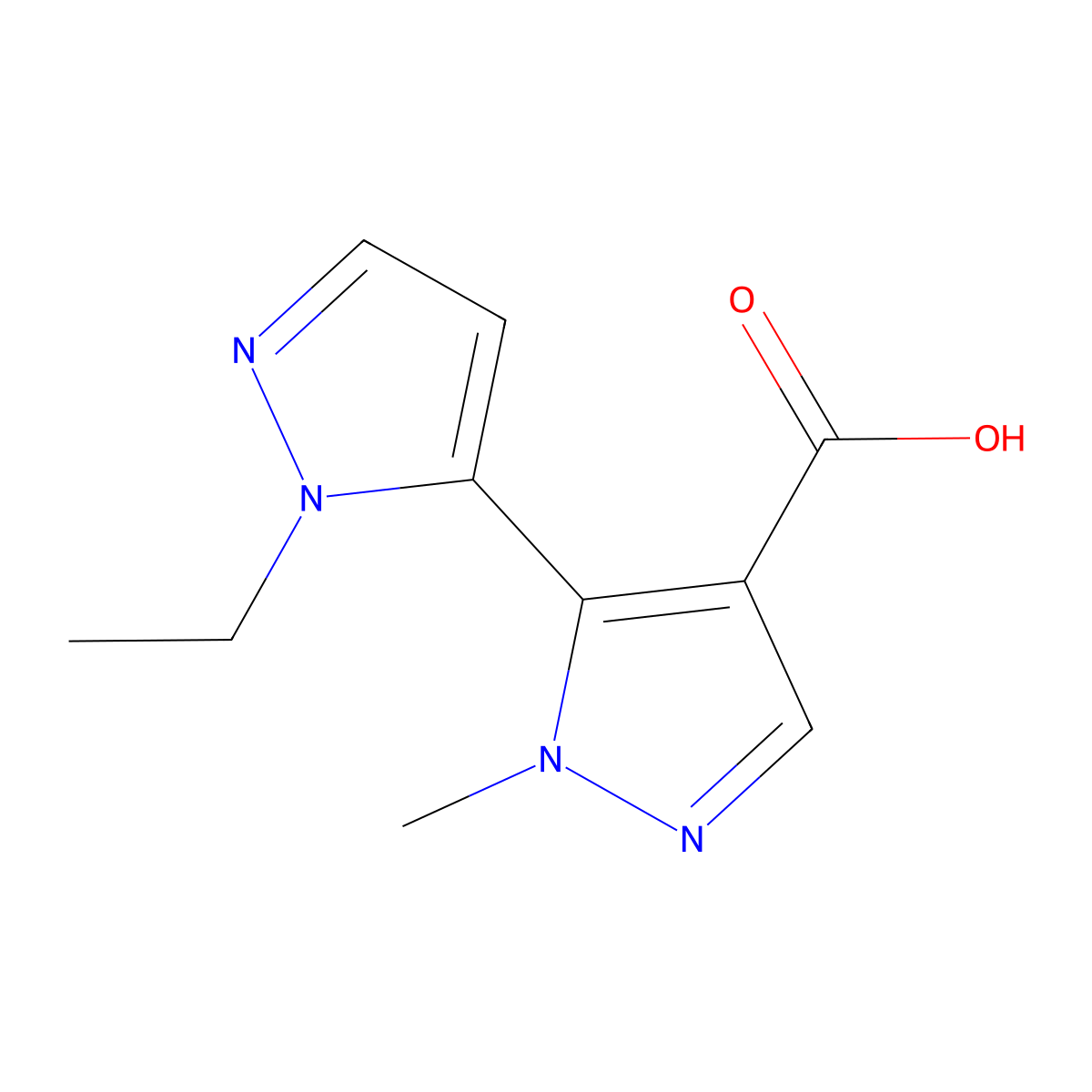 5-(1-ethyl-1H-pyrazol-5-yl)-1-methyl-1H-pyrazole-4-carboxylic acid molecular structure, CAS 1869670-83-6
