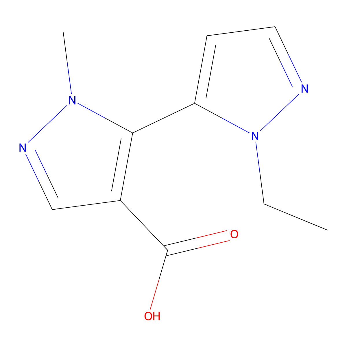 5-(1-ethyl-1H-pyrazol-5-yl)-1-methyl-1H-pyrazole-4-carboxylic acid molecular structure, CAS 1869670-83-6