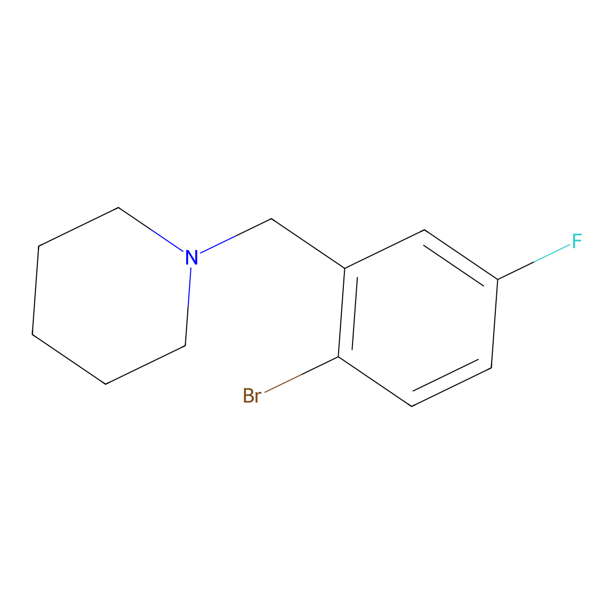 1-[(2-Bromo-5-fluorophenyl)methyl]piperidine molecular structure, CAS 1869676-69-6