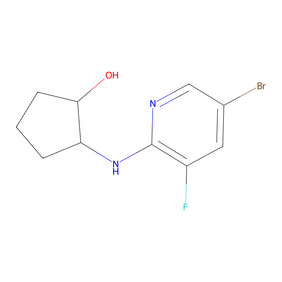 2-[(5-Bromo-3-fluoropyridin-2-yl)amino]cyclopentan-1-ol molecular structure, CAS 1870072-86-8