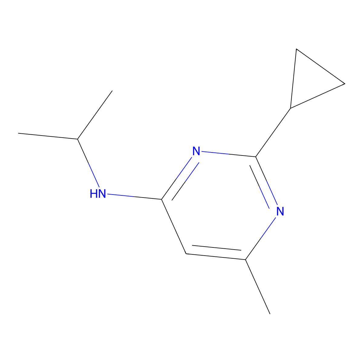 2-cyclopropyl-6-methyl-N-(propan-2-yl)pyrimidin-4-amine molecular structure, CAS 1870243-54-1
