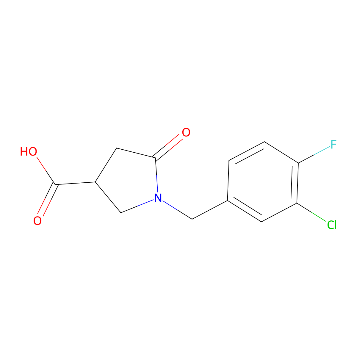 1-[(3-Chloro-4-fluorophenyl)methyl]-5-oxopyrrolidine-3-carboxylic acid molecular structure, CAS 187028-72-4