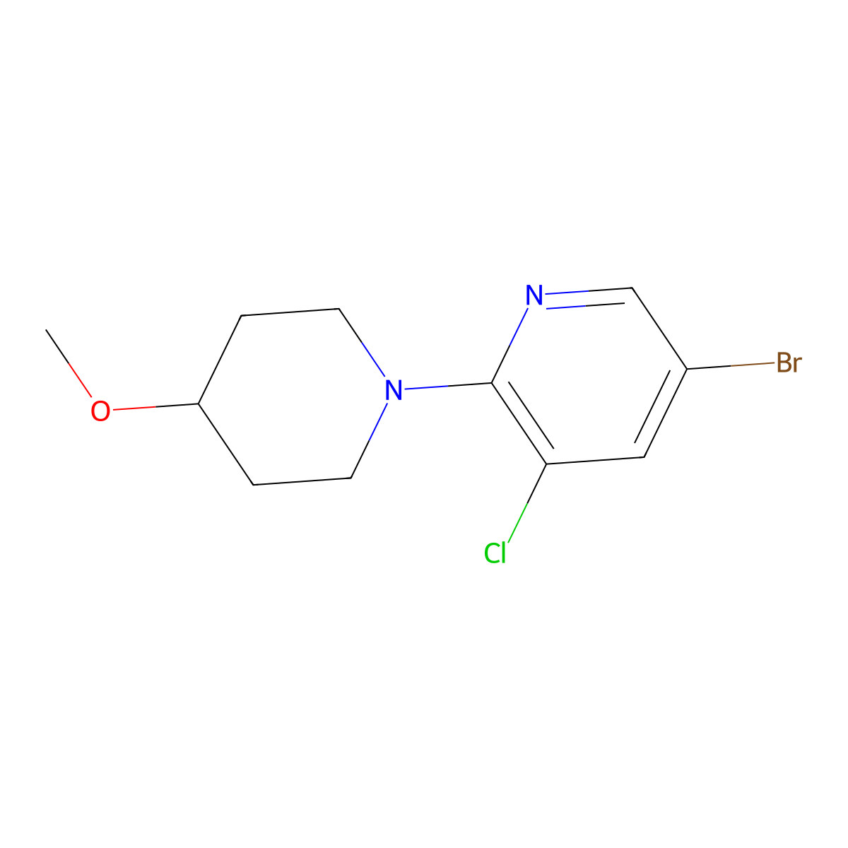 5-Bromo-3-chloro-2-(4-methoxypiperidin-1-yl)pyridine molecular structure, CAS 1870300-77-8