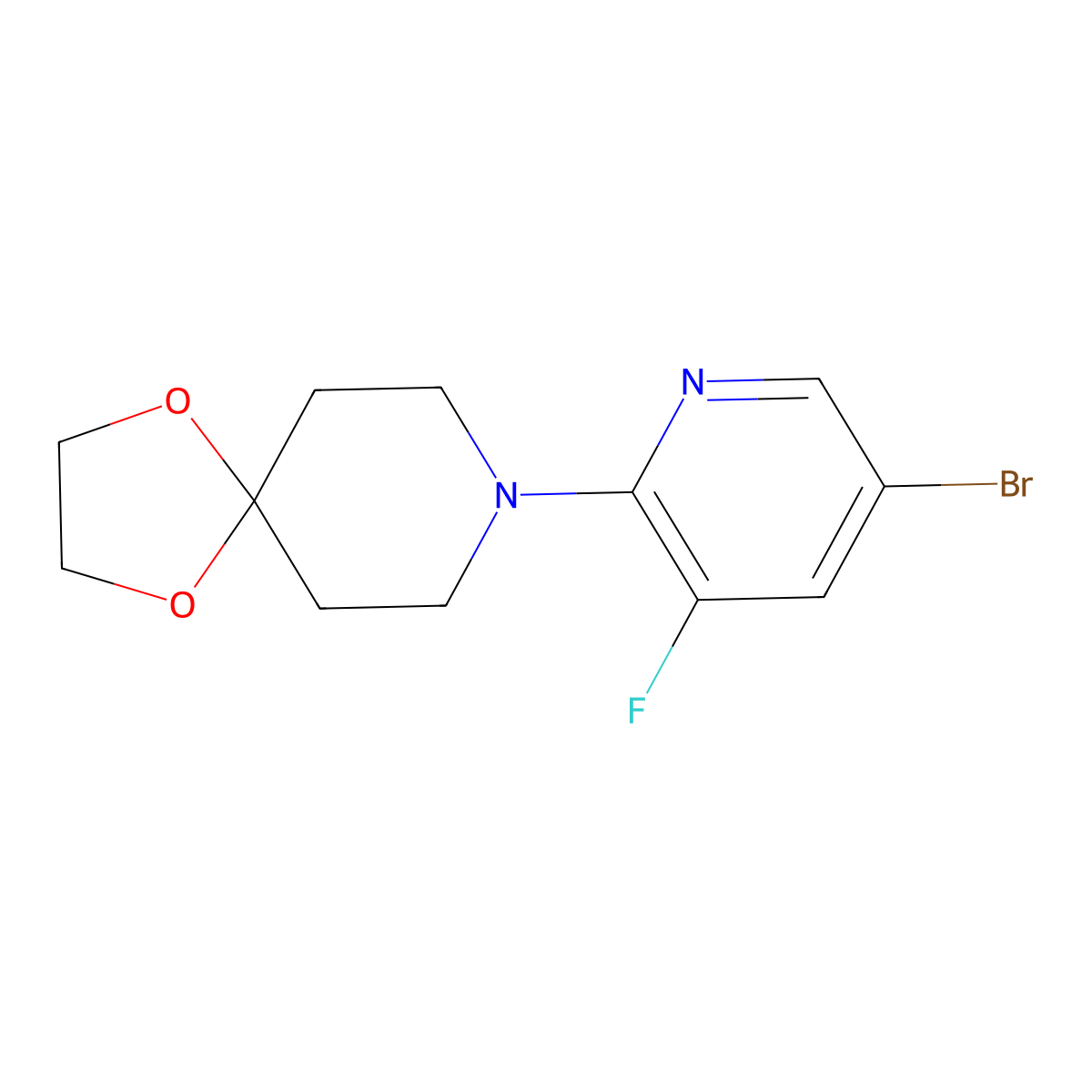 8-(5-Bromo-3-fluoropyridin-2-yl)-1,4-dioxa-8-azaspiro[4.5]decane molecular structure, CAS 1870552-18-3