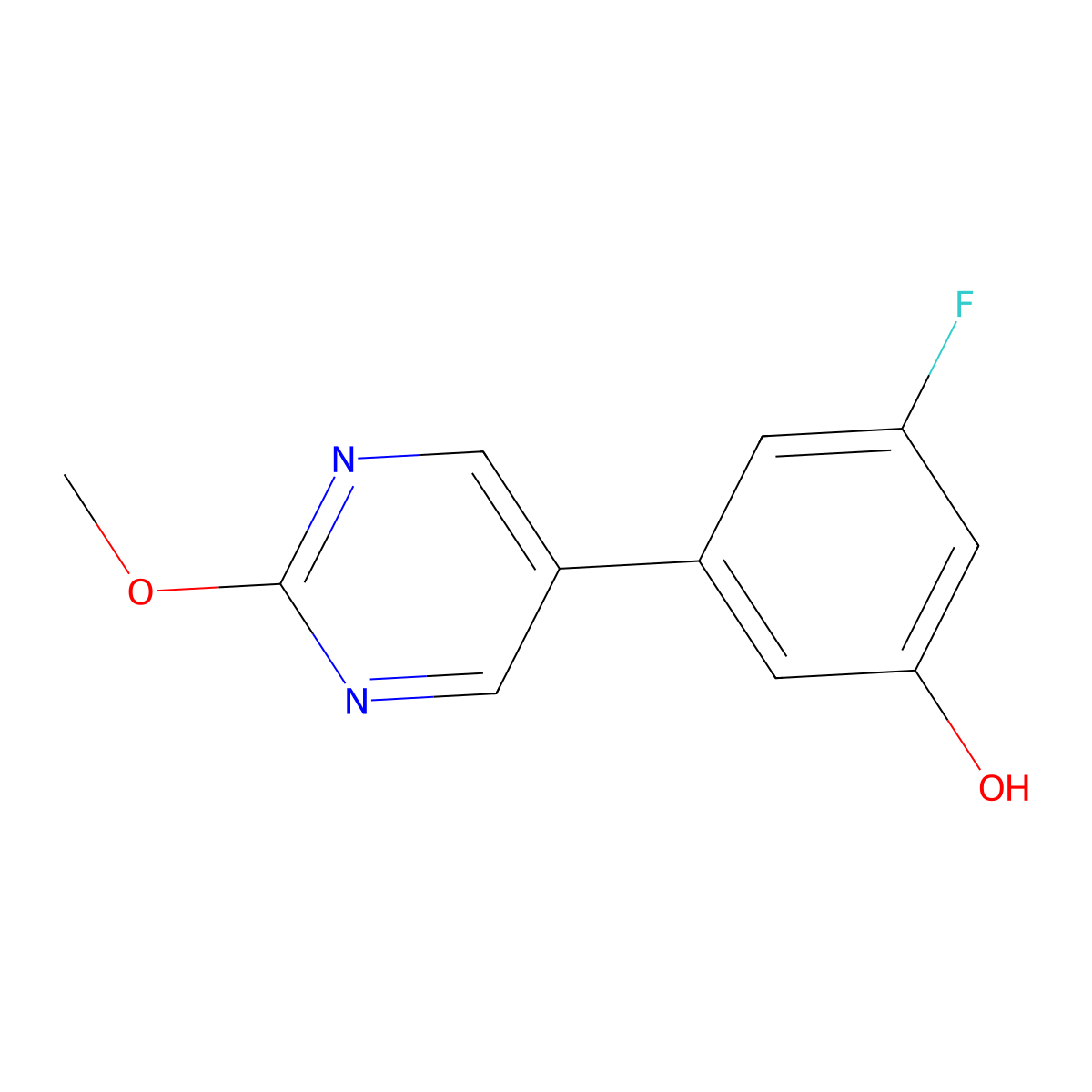 3-Fluoro-5-(2-methoxy-5-pyrimidinyl)phenol molecular structure, CAS 1870594-64-1