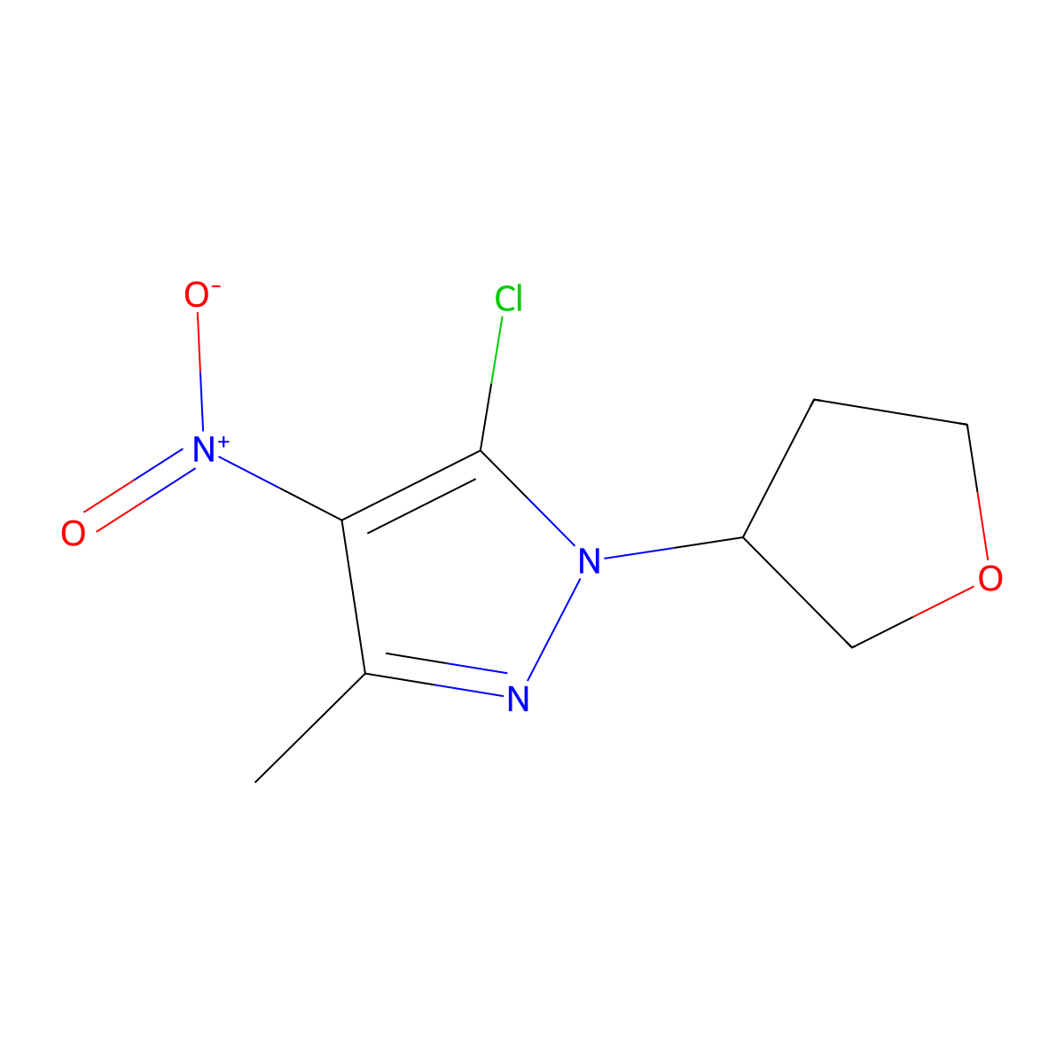 5-Chloro-3-methyl-4-nitro-1-(oxolan-3-yl)pyrazole molecular structure, CAS 1870689-32-9