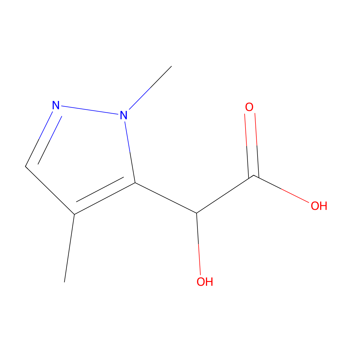 2-(1,4-dimethyl-1H-pyrazol-5-yl)-2-hydroxyacetic acid molecular structure, CAS 1870691-48-7