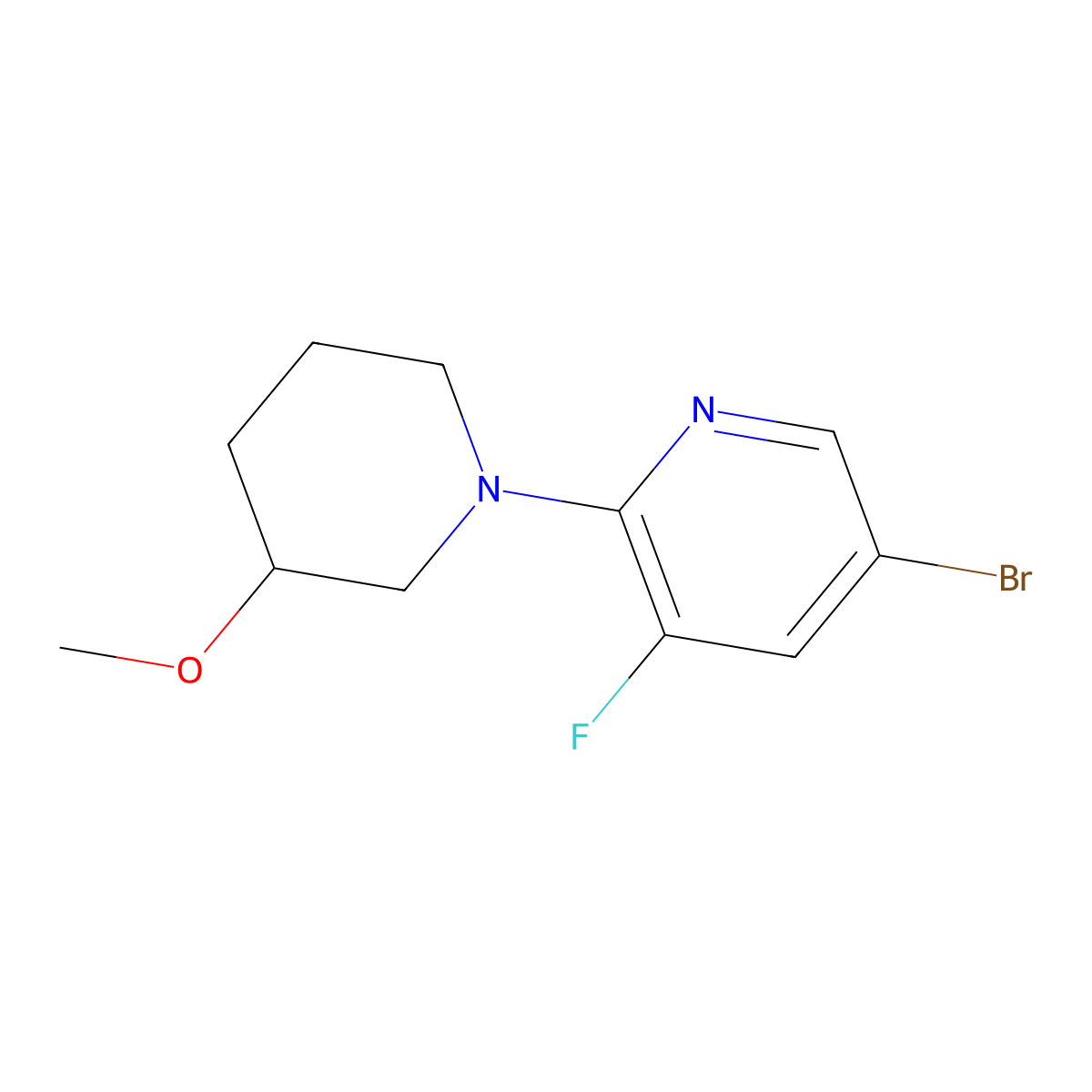 5-Bromo-3-fluoro-2-(3-methoxypiperidin-1-yl)pyridine molecular structure, CAS 1870735-75-3