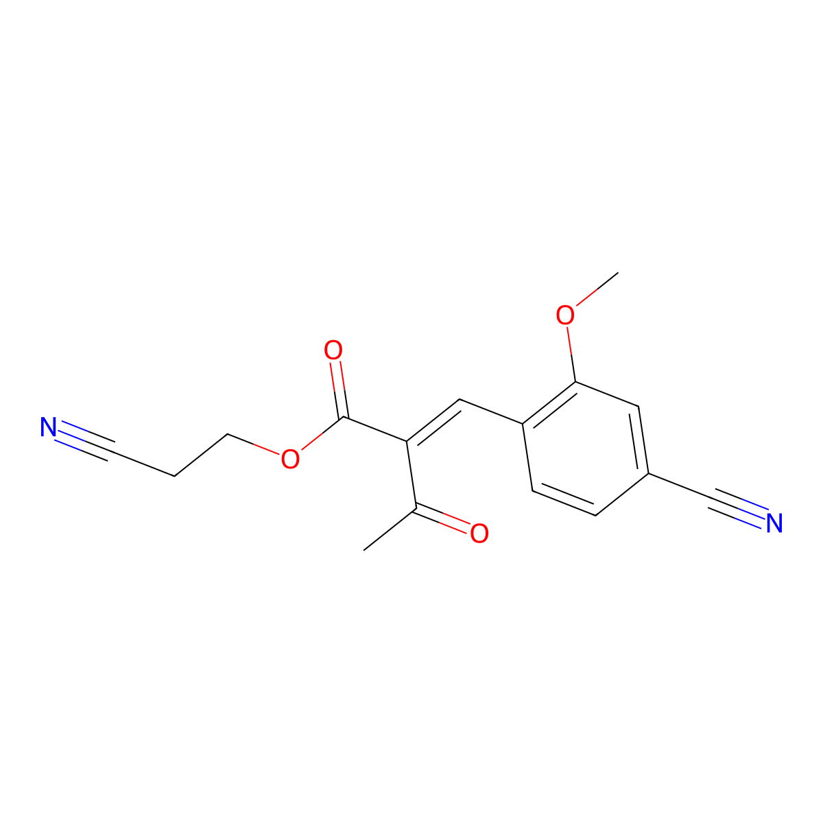 2-Cyanoethyl (2E)-2-[(4-cyano-2-methoxyphenyl)methylene]-3-oxobutanoate molecular structure, CAS 1870824-79-5