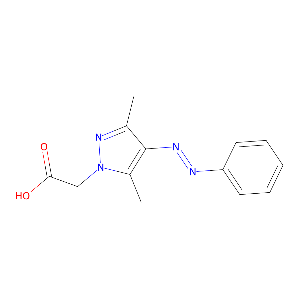 (E)-2-(3,5-dimethyl-4-(phenyldiazenyl)-1H-pyrazol-1-yl)acetic acid molecular structure, CAS 1870855-76-7