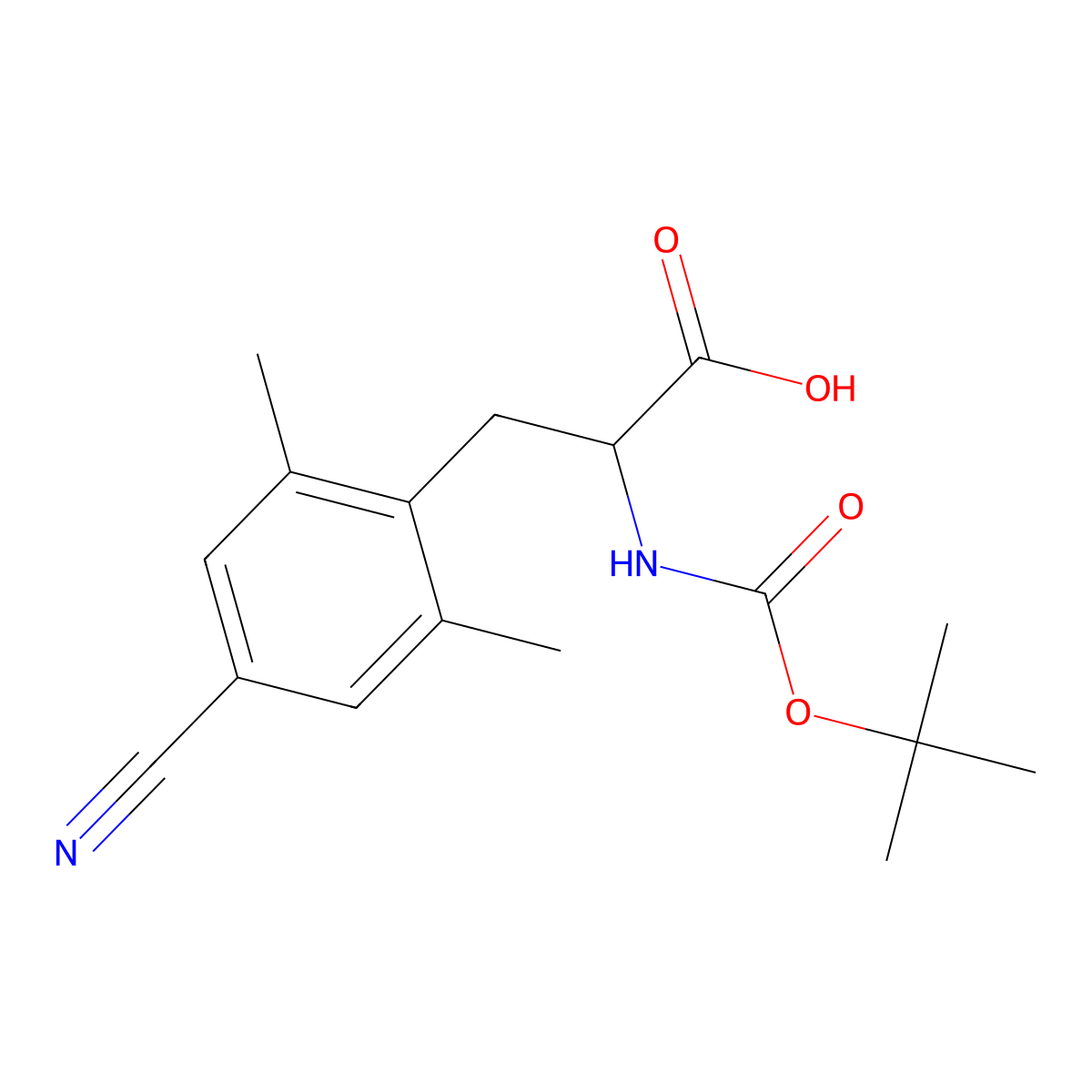 (S)-2-((tert-butoxycarbonyl)amino)-3-(4-cyano-2,6-dimethylphenyl)propanoic acid molecular structure, CAS 1870867-59-6