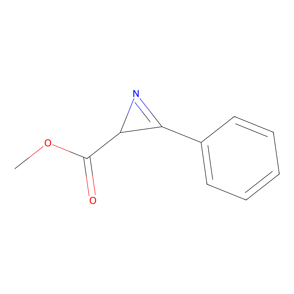 2H-Azirine-2-carboxylic acid, 3-phenyl-, methyl ester molecular structure, CAS 18709-45-0