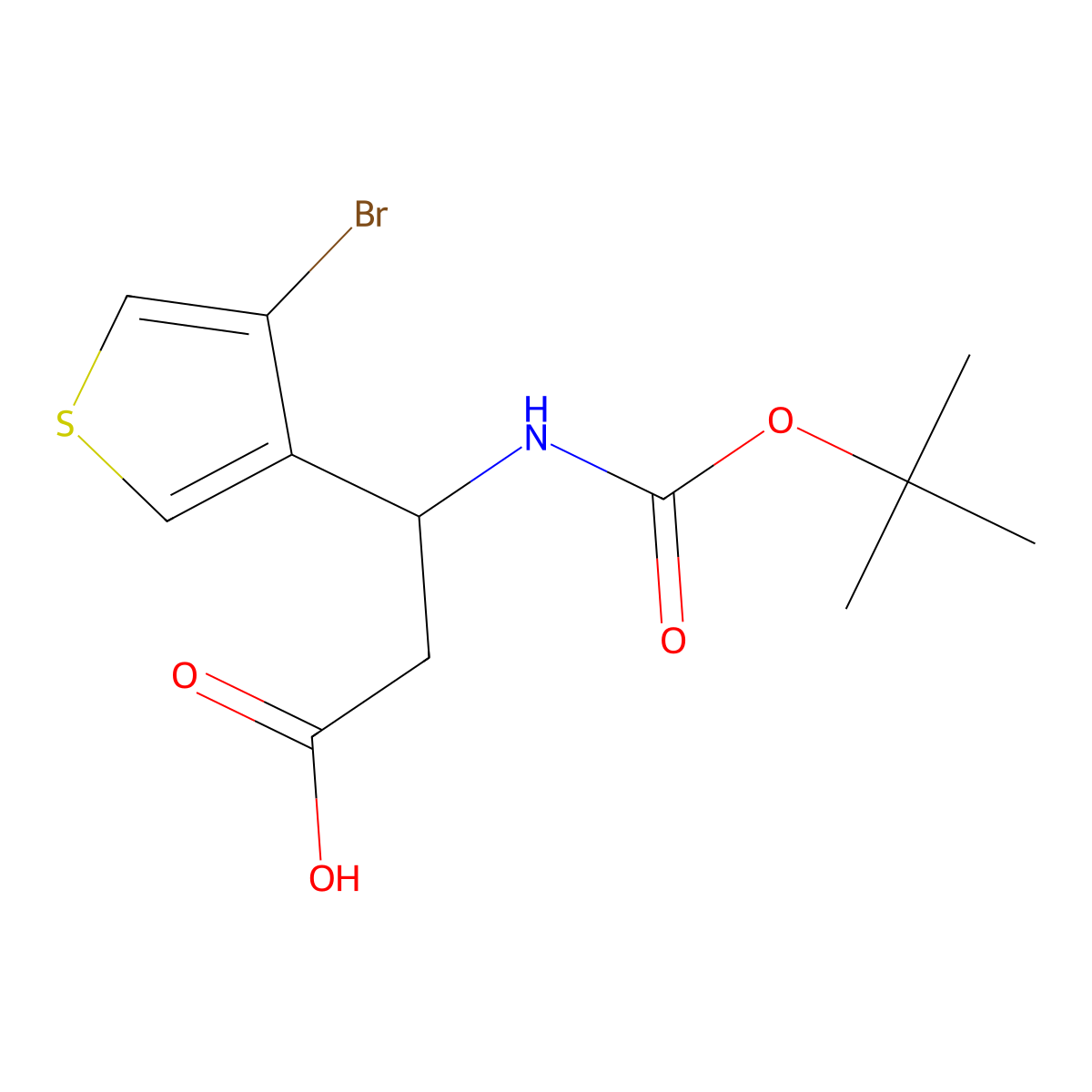 3-(4-Bromothiophen-3-yl)-3-{[(tert-butoxy)carbonyl]amino}propanoic acid molecular structure, CAS 1870903-30-2