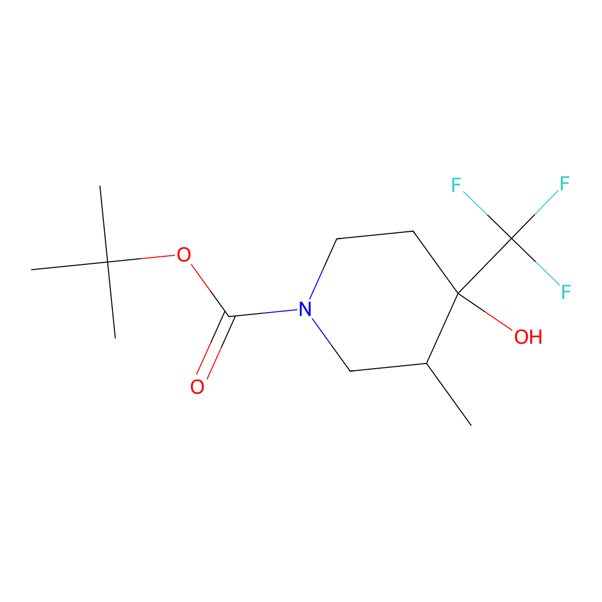 tert-Butyl 4-hydroxy-3-methyl-4-(trifluoromethyl)piperidine-1-carboxylate molecular structure, CAS 1871000-15-5