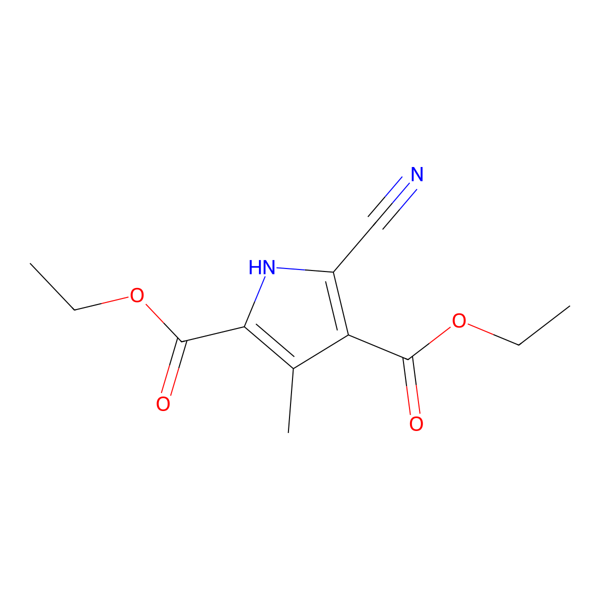 Diethyl 5-cyano-3-methyl-1h-pyrrole-2,4-dicarboxylate molecular structure, CAS 18711-56-3