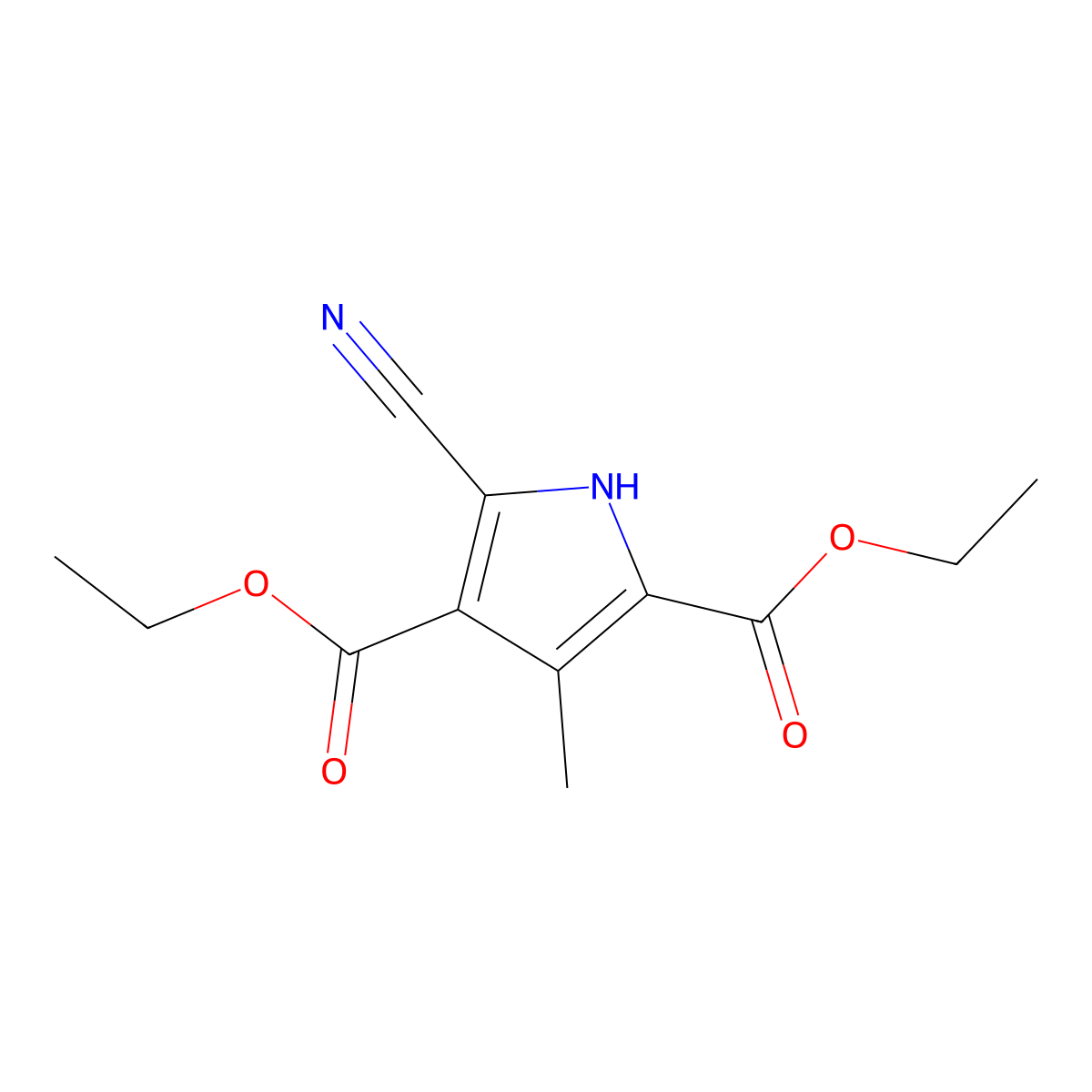 Diethyl 5-cyano-3-methyl-1h-pyrrole-2,4-dicarboxylate molecular structure, CAS 18711-56-3