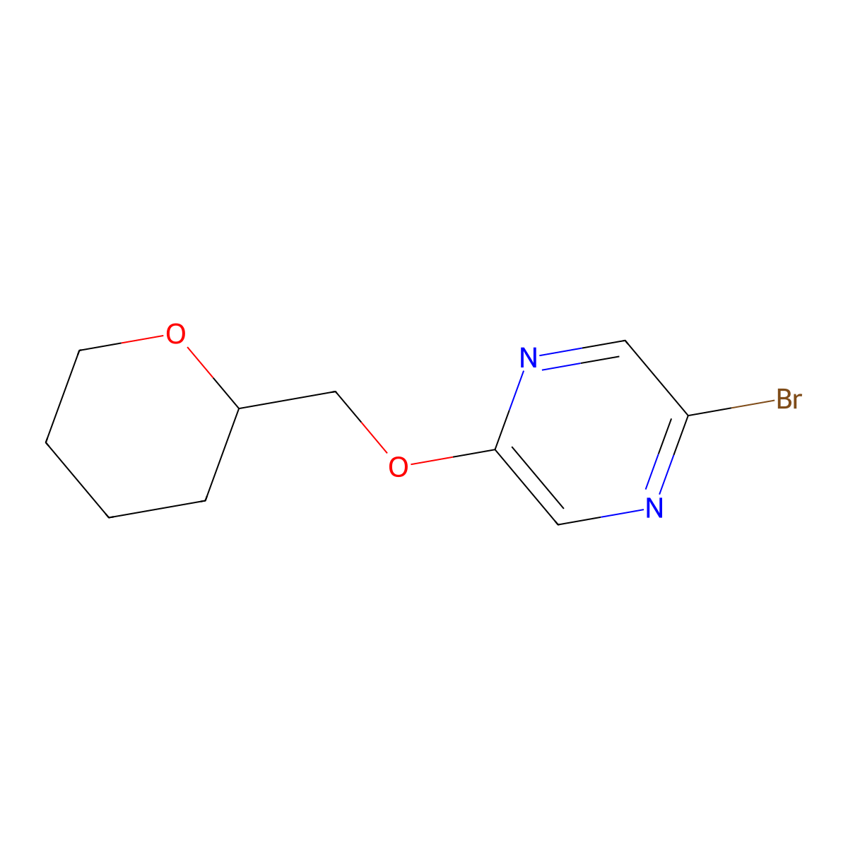 2-bromo-5-((tetrahydro-2H-pyran-2-yl)methoxy)pyrazine molecular structure, CAS 1871365-96-6