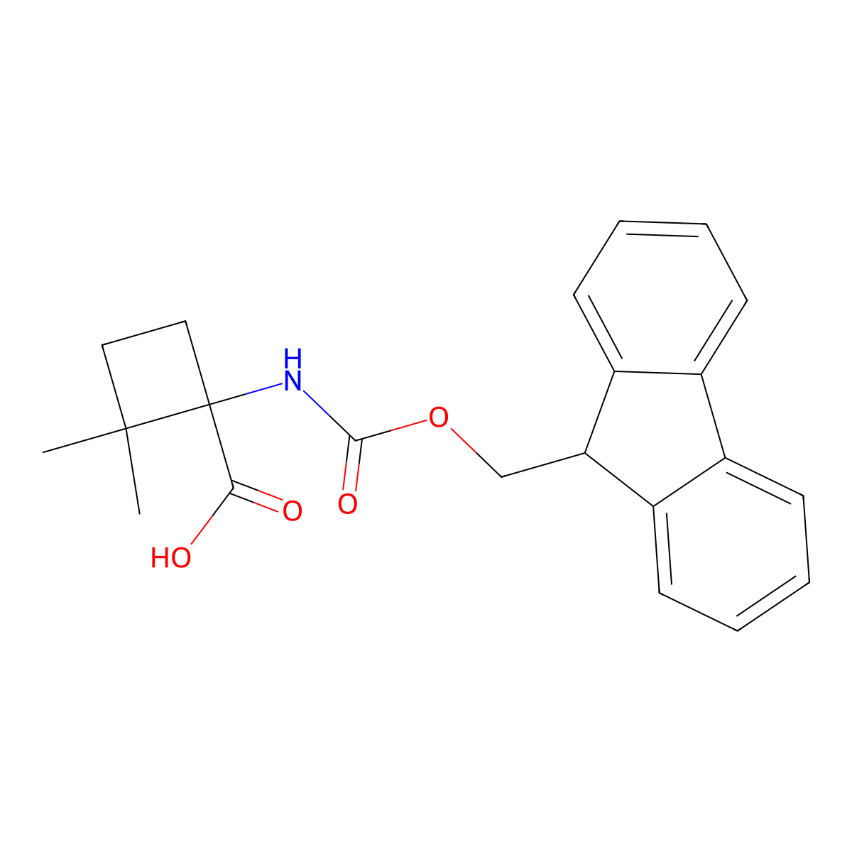 1-({[(9H-fluoren-9-yl)methoxy]carbonyl}amino)-2,2-dimethylcyclobutane-1-carboxylic acid molecular structure, CAS 1871525-50-6